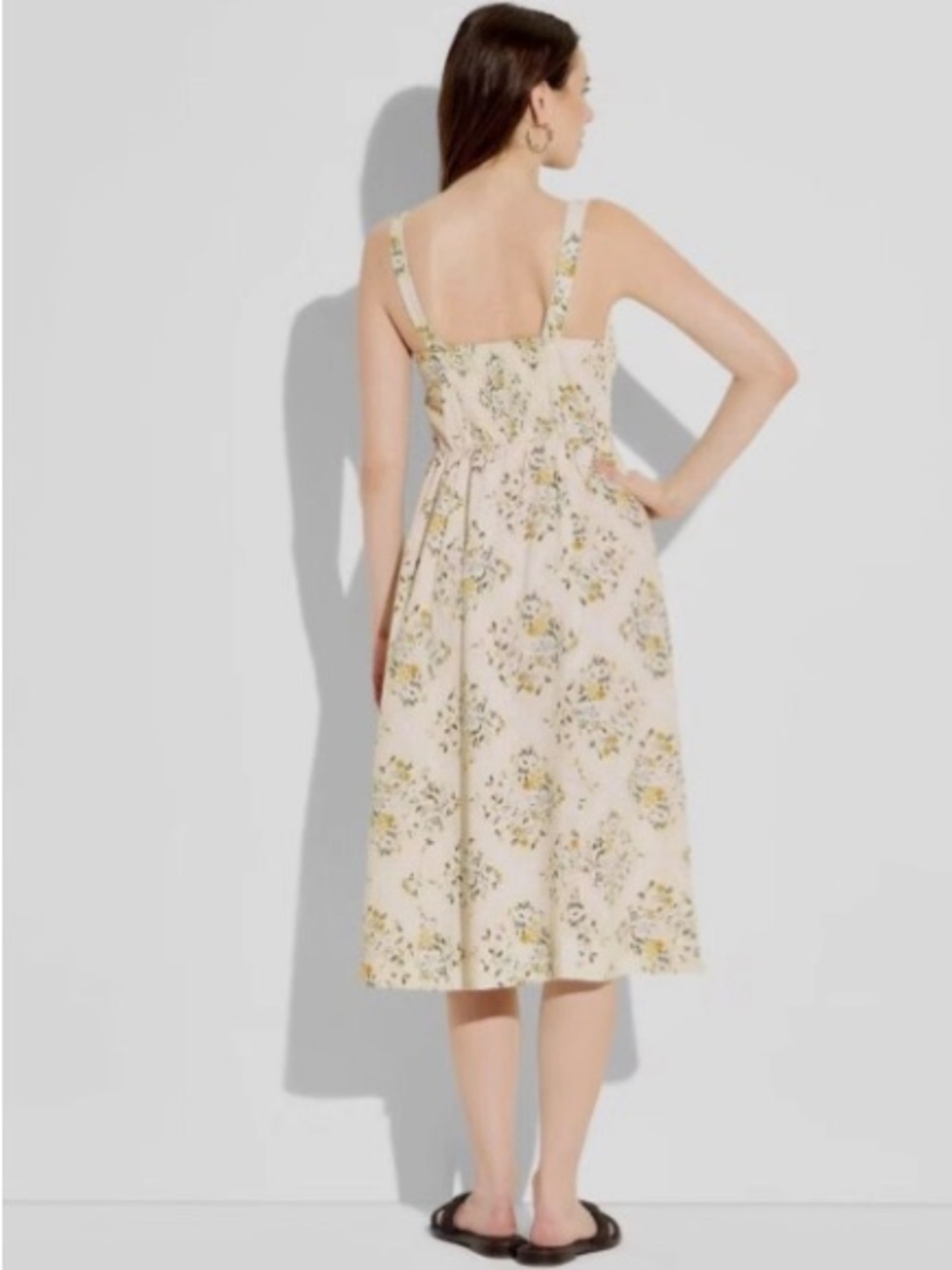 Floral Midi Sundress in Cream with Yellow Blooms